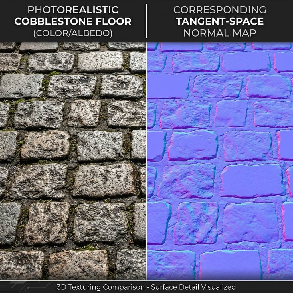 Free Normal Map Generator online - converting cobblestone texture to PBR normal map