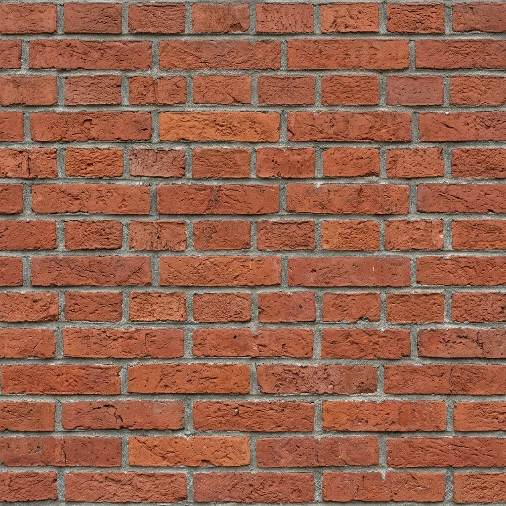 A flat photograph of a red brick wall albedo texture