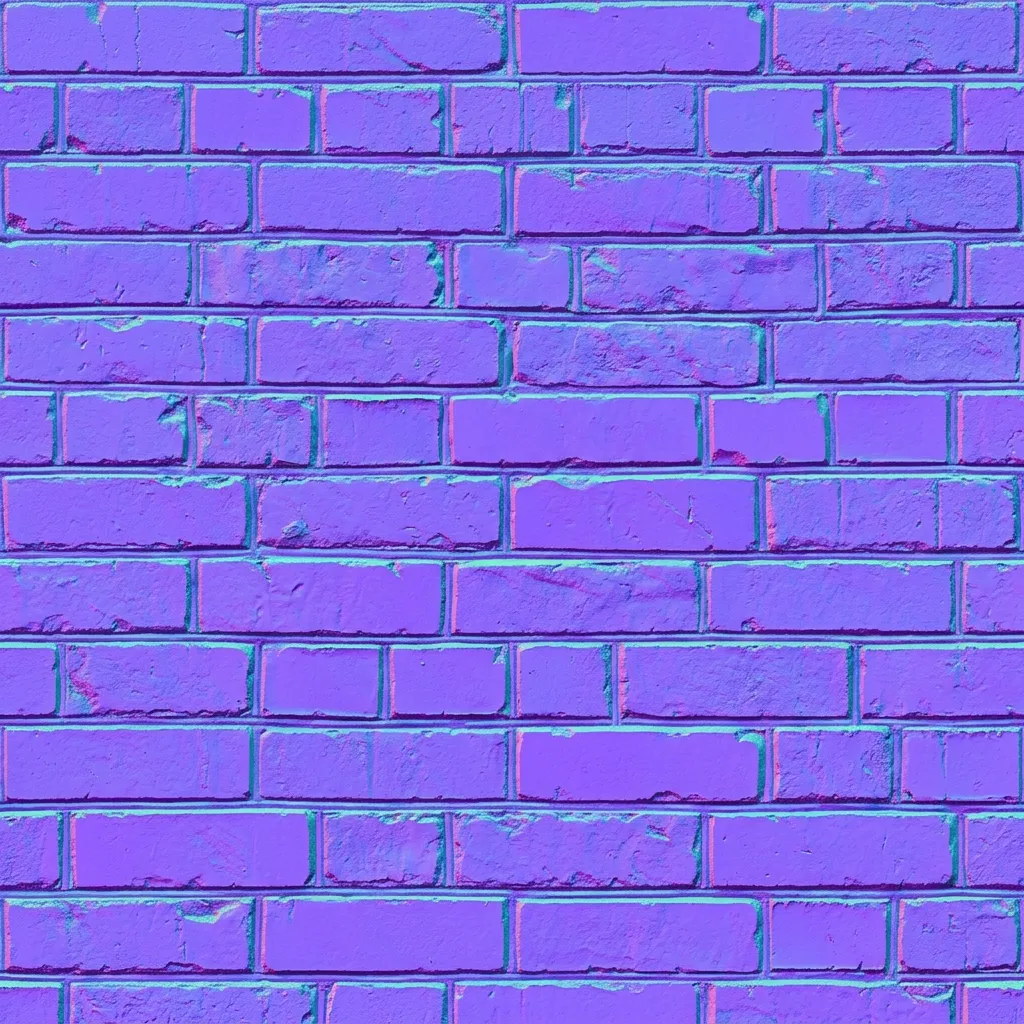 A standard purple and blue normal map of a brick wall