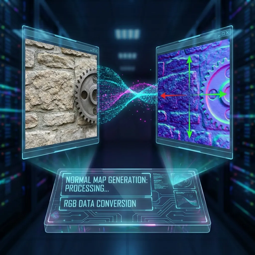 Abstract visualization of RGB data converting to normal map vectors