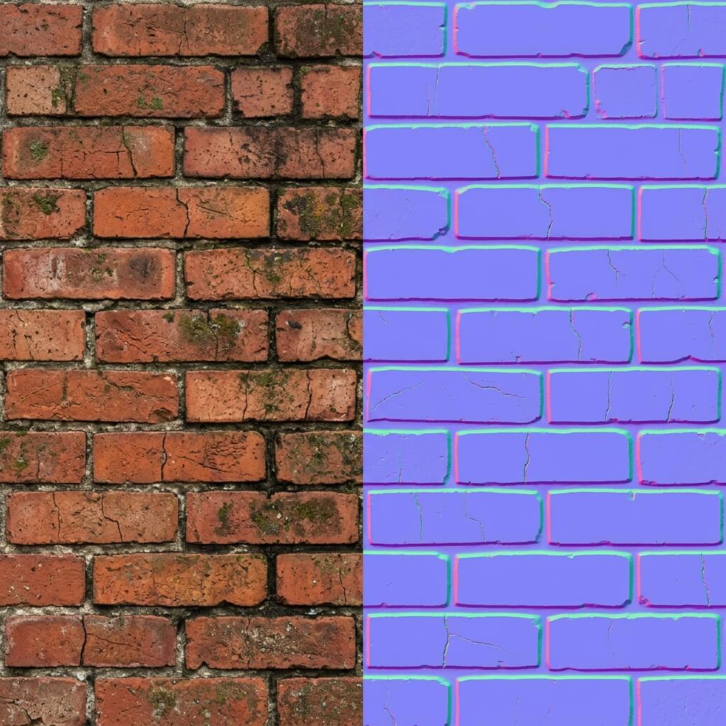 Create normal maps from brick wall textures online for Unity and Unreal Engine 3D models